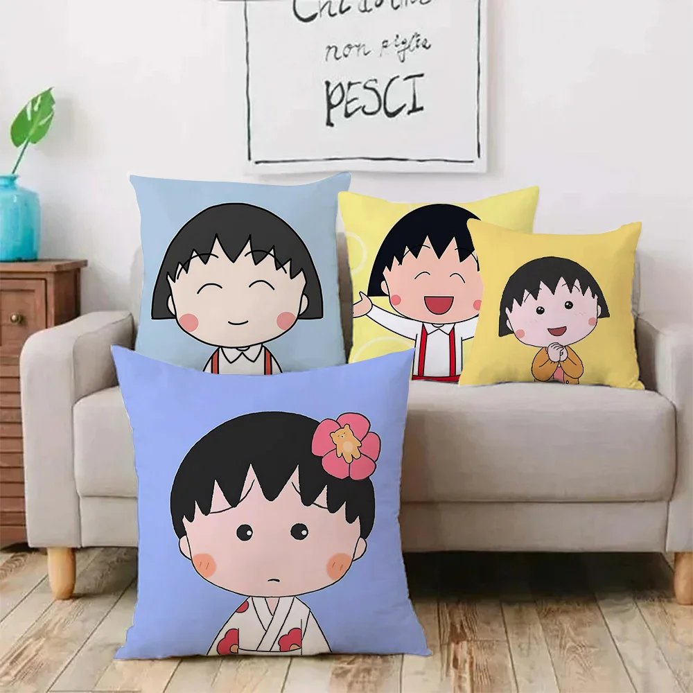 Chibis Maruko-chans Pillow Covers Cartoon Sofa Decorative Home Double-sided Printing Short Plush Cute Cushion Cover