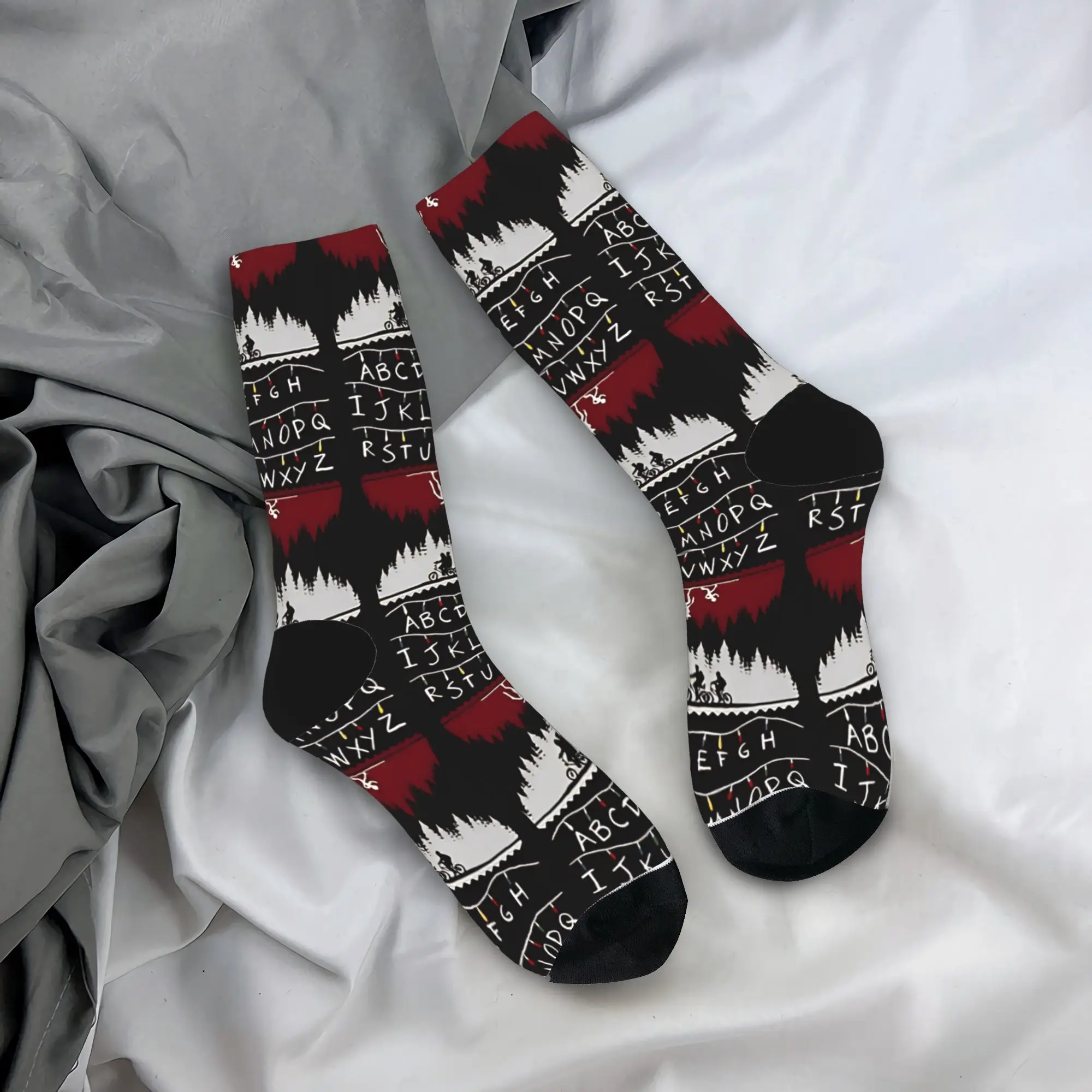 Christmas Things lights Socks  Design Stockings Anti Bacterial Unisex Men Socks Soft Breathable Winter Elegant Outdoor Socks