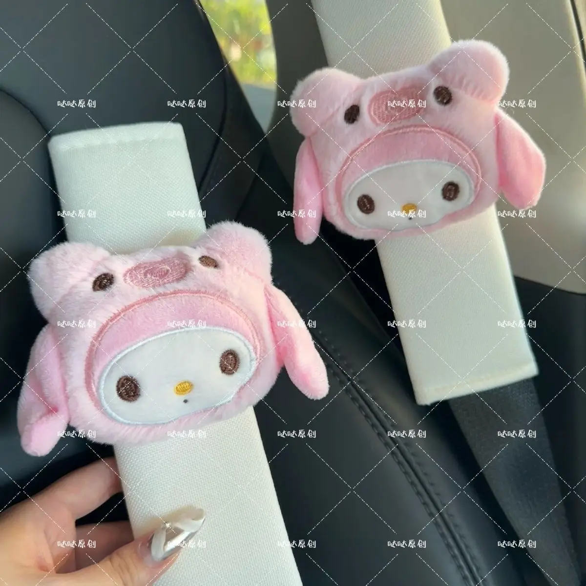 Sanrioed anel de natação hellokittys boneca de pelúcia capa de cinto de segurança do carro kawaii limpador sinal volta pingente decorativo acessórios automóveis