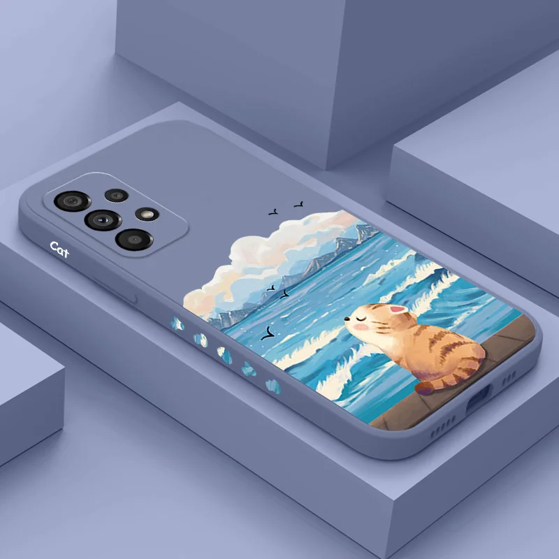 

Cute Seaside Cat Case For Samsung Galaxy A73 A53 A33 A23 A13 A03 A72 A52 A52S A32 A22 A12 A02 A02S A71 A51 A31 A21S 4G 5G Cover
