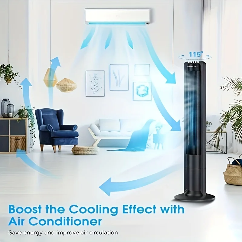 

1pc Modern Tower Fan With 115° Swing For Bedroom, 43-inch Vertical Fan With Remote Control, 7.5-hour Timer, 28dB Ultra-quiet Co