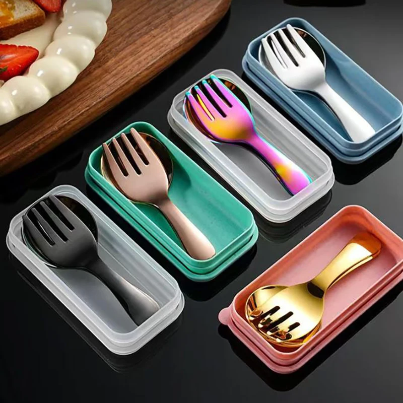 Outdoor Tourism 304 Stainless Steel Portable Tableware, CHILDREN'S Tableware, Dessert Tableware, Spoon and Fork Combination