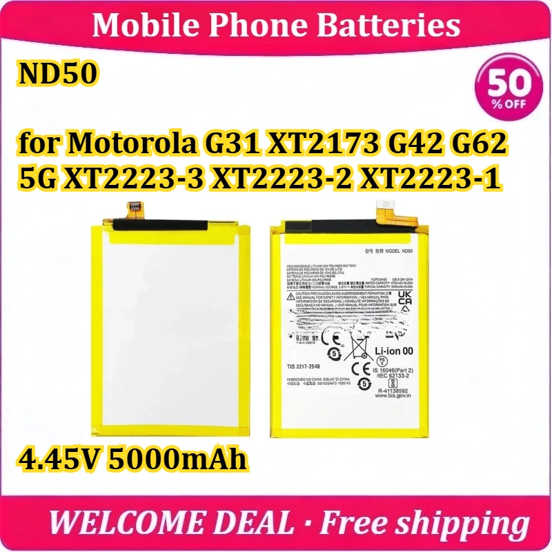 [New] ND50 for Motorola G31 XT2173 G42 G62 5G XT2223-3 XT2223-2 XT2223-1 Mobile Phone Battery 4.45V 5000mAh Lithium Battery