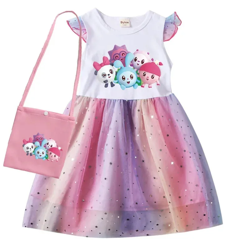 Babyriki, ropa para niños, vestidos de manga corta con bolso, vestido de fiesta de cumpleaños de arcoíris Riki para niñas pequeñas, vestidos de lentejuelas para bebés