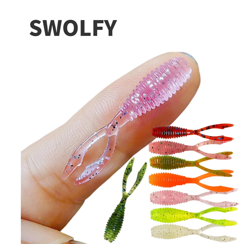 SWOLFY  Fishing Soft Lures AJING Rockfish 10pcs/lot 0.4g 36mm Twin Tail Artificial Wobbler Ocean Rock Silicone Shad Worm Bait