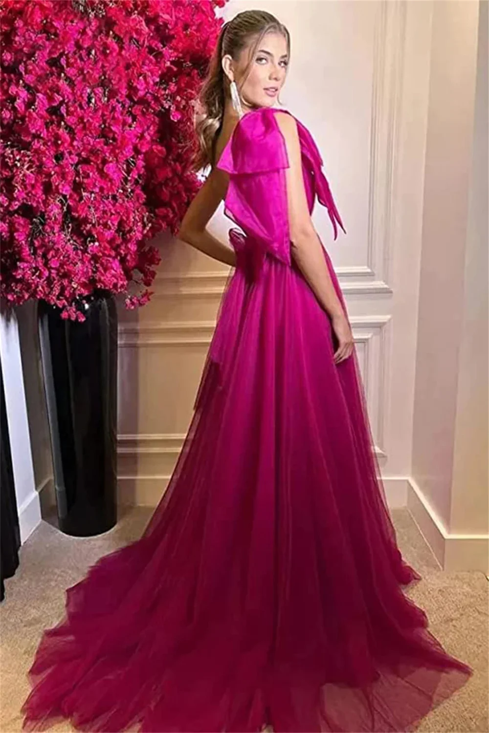 Elegant Lady Prom Dresses Luxurious Green Evening Dress A-shaped Gauze Side Slit Wedding Party Dress Custom Dress فساتين السهرة