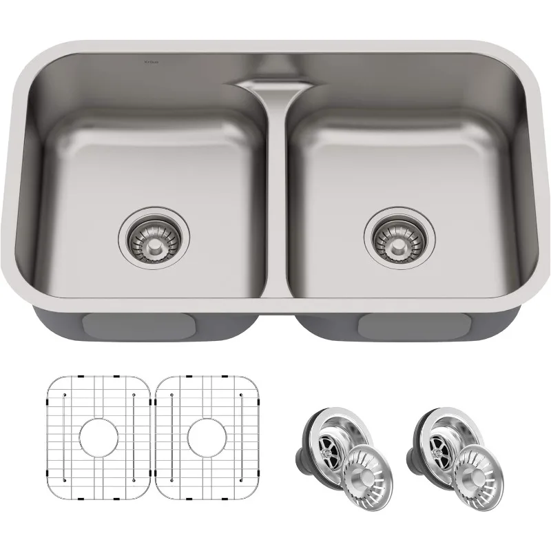 KBU32 Premier 32-inch 16 Gauge Undermount 50/50 Double Bowl Kitchen Sink with Smart Low Divider