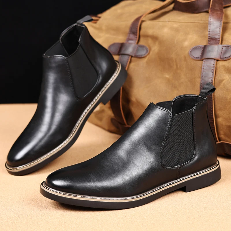 Men Shoes Chelsea Boots Retro Chelsea Ankle Boots Casual Flat Shoe Elastic Formal Business Dress Men Shoe 2025 New Spring Autumn