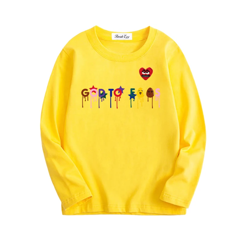 Letter Printing Boy Girl T-shirt Cotton Cartoon Red Snag Heart Embroidery O-neck Long Sleeved Straight Summer T-shirt