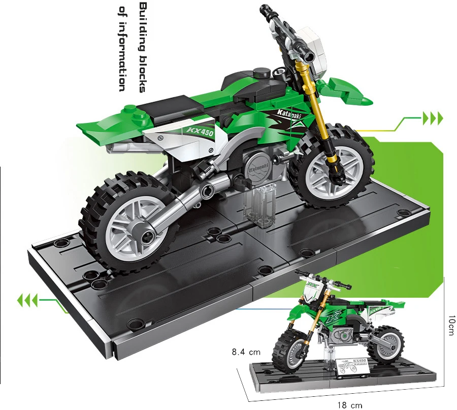 Speed Motorrad MOC Baustein Japan Motor KW Dirt Bike KX450 Modellbausatz Bausteine Konstruktionsspielzeug Motorrad für Geschenke – Detail 5