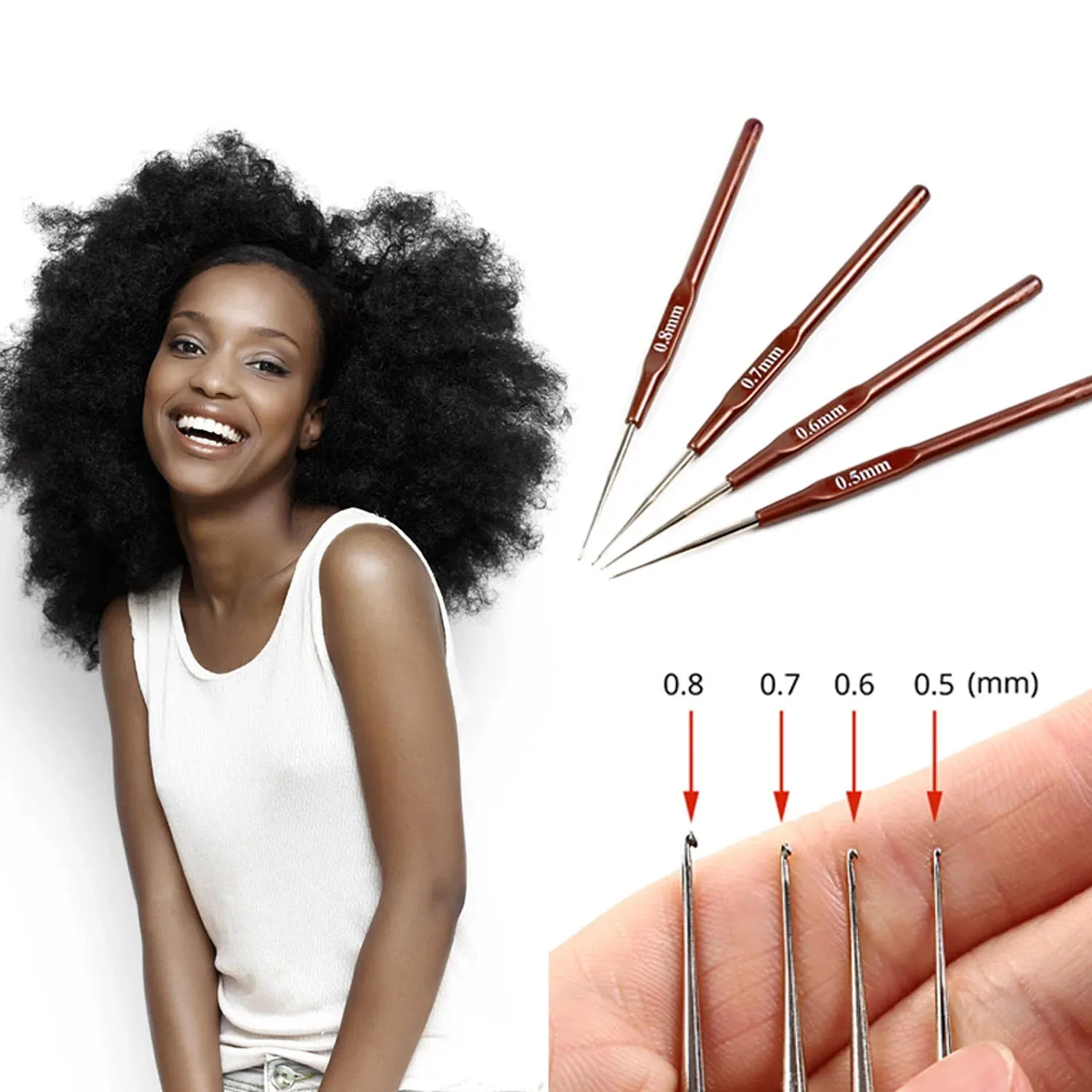 Alileader 4 шт./лот крючок 0,5 "0,6" 0,7 "0,8 мм микро крючок иглы для изготовления париков крючком замки косы плетение иглы инструменты