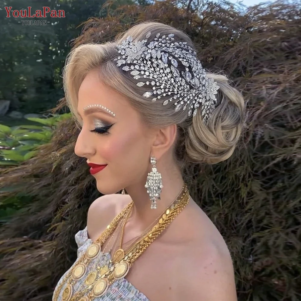 

YouLaPan Rhinestone Leaves Shaped Headpiece Fashion Bridal Flower Headband Shiny Headwear Wedding Jewelry Hair Accessories HP441