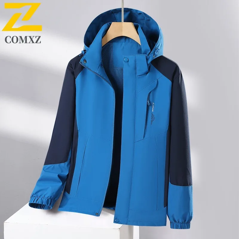 

COMXZ 2025 New Outdoor Sports Couple Mountaineering Shell Windproof Rainproof Hooded Windbreaker Jacket Coat