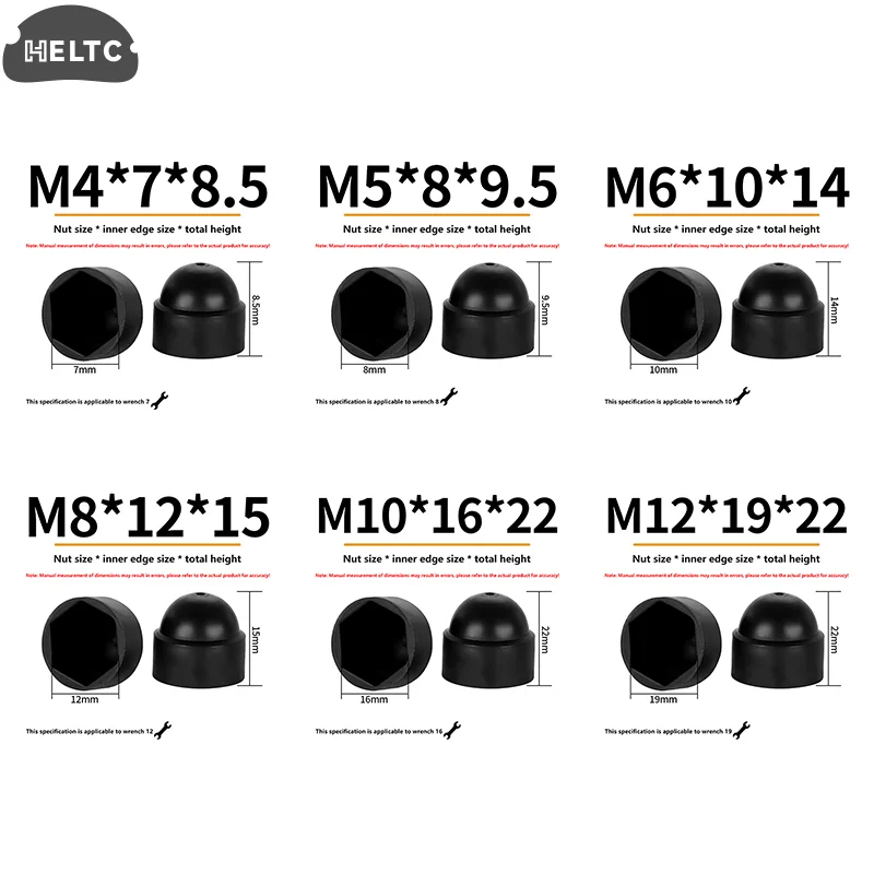 10Pcs/PACK Black M4 M5 M6 M8 M10 M12 Bolt Nut Dome Protection Caps Covers Exposed Hexagon Plastic Screw Protection Covers