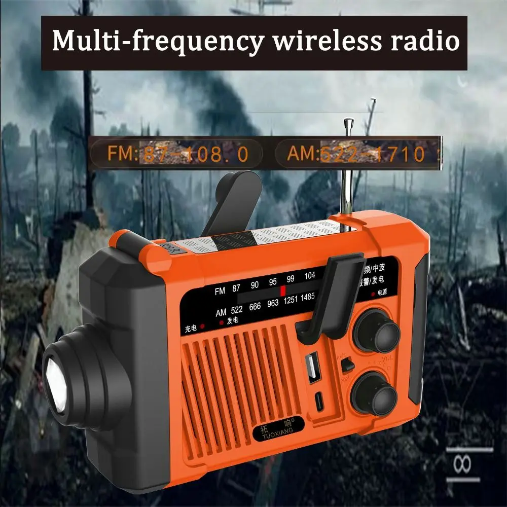 

With Flashlight Solar Power Emergency Radio Reading Light SOS Alarm Hand Crank Radio Multifunctional Power Bank AM/FM Radio