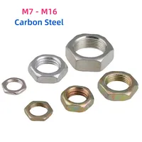 1-10pcs M7 M8 M9 M10 M12 M14 M16 Zinc Plated Fine Tooth Hex Nut Hexagon Fine Thread Thin Nuts