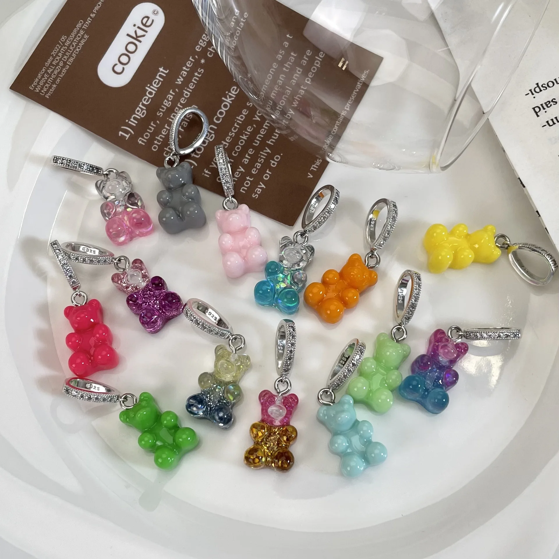 

Summer New Colorful Gummy Bear Necklace Pendants S925 Silver Color Beads Necklaces for Women Zircon Cute Animal Charms Jewelry