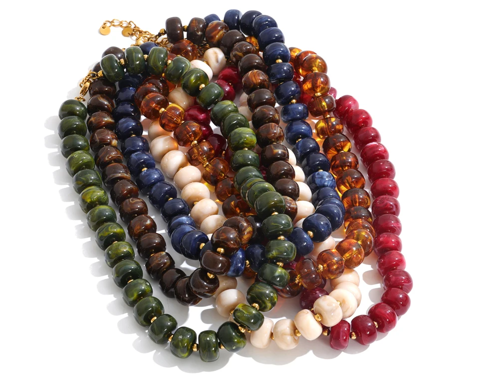 Yhpup Mehrfarbige Harzperlen-Kette, handgefertigte Halskette, wasserdicht, Edelstahl, Statement-Schmuck im Herbst-Winter-Stil – Detail 2