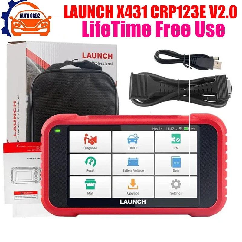 In Stock New- LAUNCH X431 CRP123E V2.0 Car OBD2 Diagnostic Tools Auto OBD Scanner ABS SRS Engine AT+ 7 Reset Service Free Update