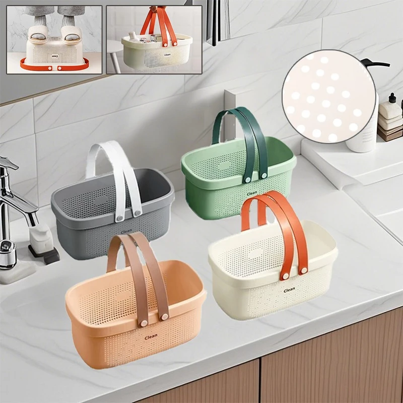 

Plastic Storage Basket with Silicone Handles Large Capacity Clothes Organizer for Shower Room Bathroom Washhouse Bathroom basket