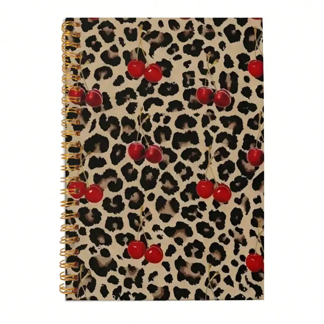 1pc Vintage Leopard Spiral Notebook - Retro Diary, Cherry Blossom Design, Black & Brown Animal Pattern, Ideal For Daily Use Or Creative Writing, Gift For College Students & Friends, 50 Sheets, 5.5x8.3 Inches, College Ruled Spiral Bound Notebook, Gold Spir
