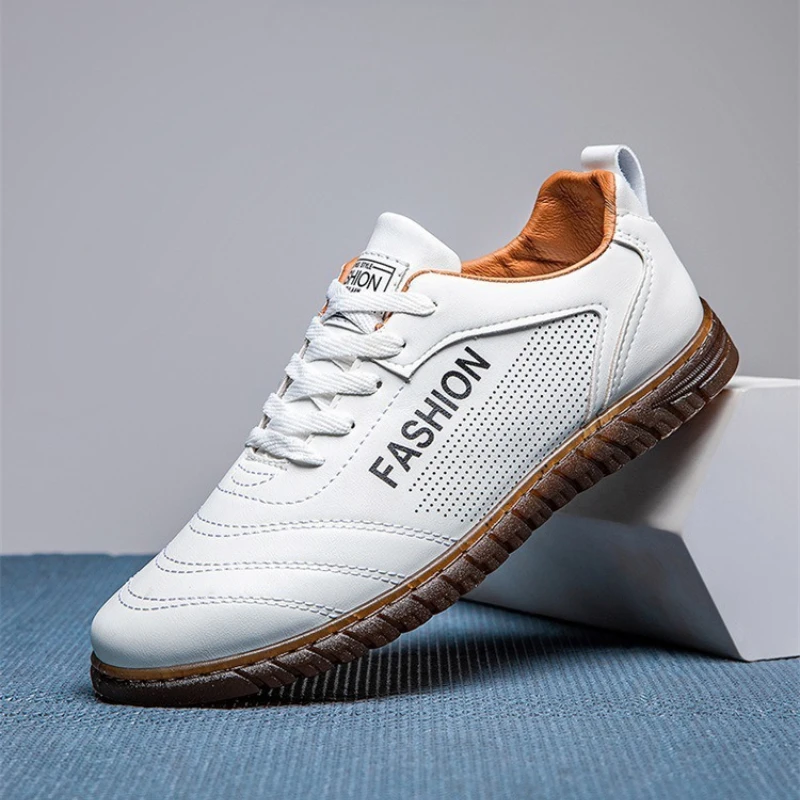 

New Men Leather Shoes Flat Lace Up Breathable Casual Shoes British Style Light Anti-slip Tooling Shoes Summer City Walk Sneakers