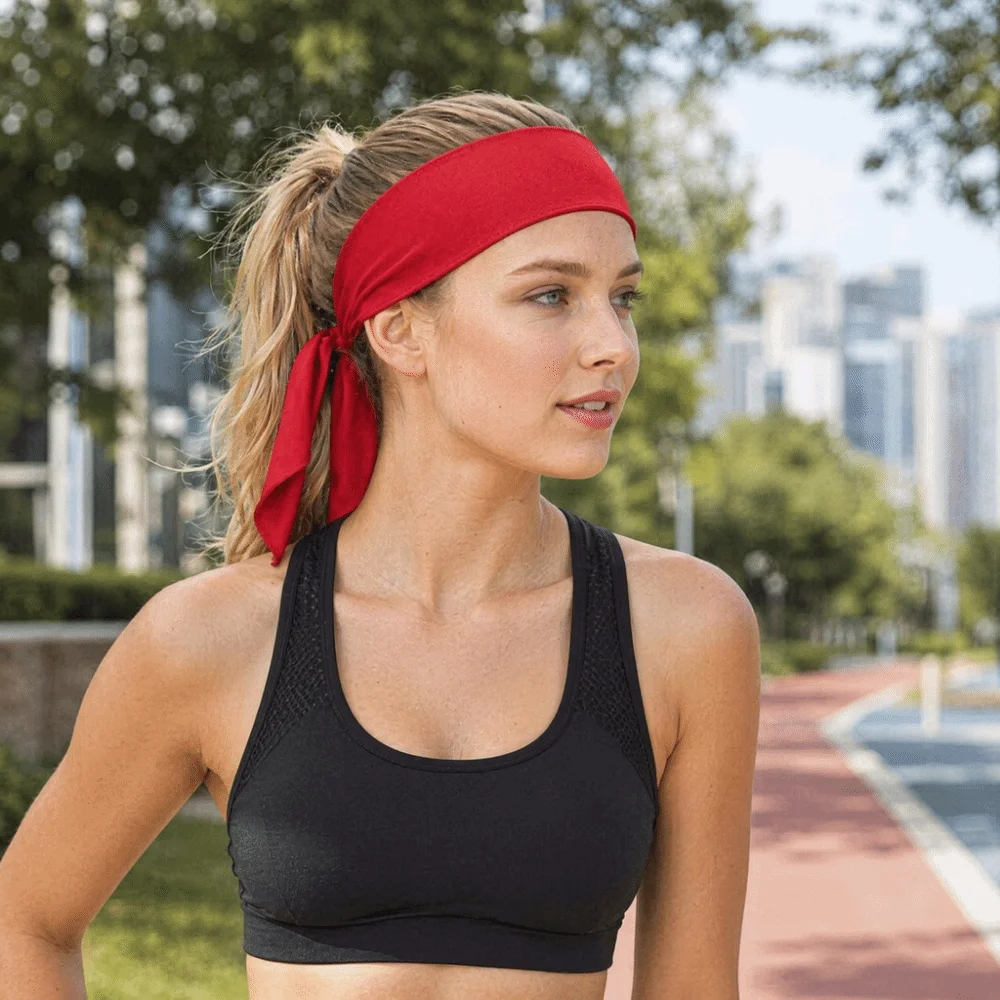 8PCS Quick Drying Sports Head Tie Tie Back 94% Polyester 6% Spandex Running Headband Stitched Edges Wide Band Headband Head Tie