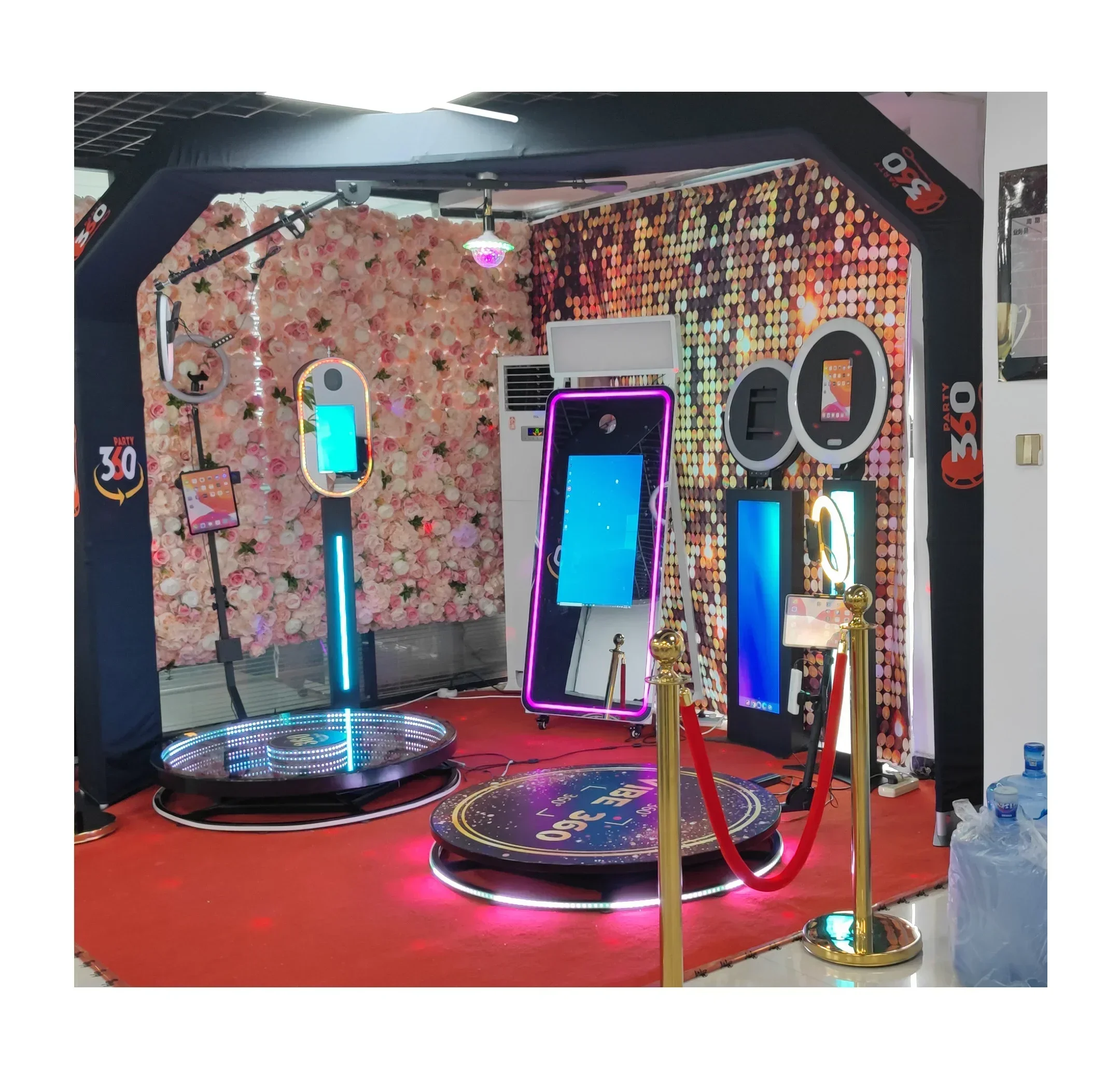 

2024 latest overhead 360 photo booth shell US warehouse party supplies automatic top rotator photo booth sky 360 video booth Hot