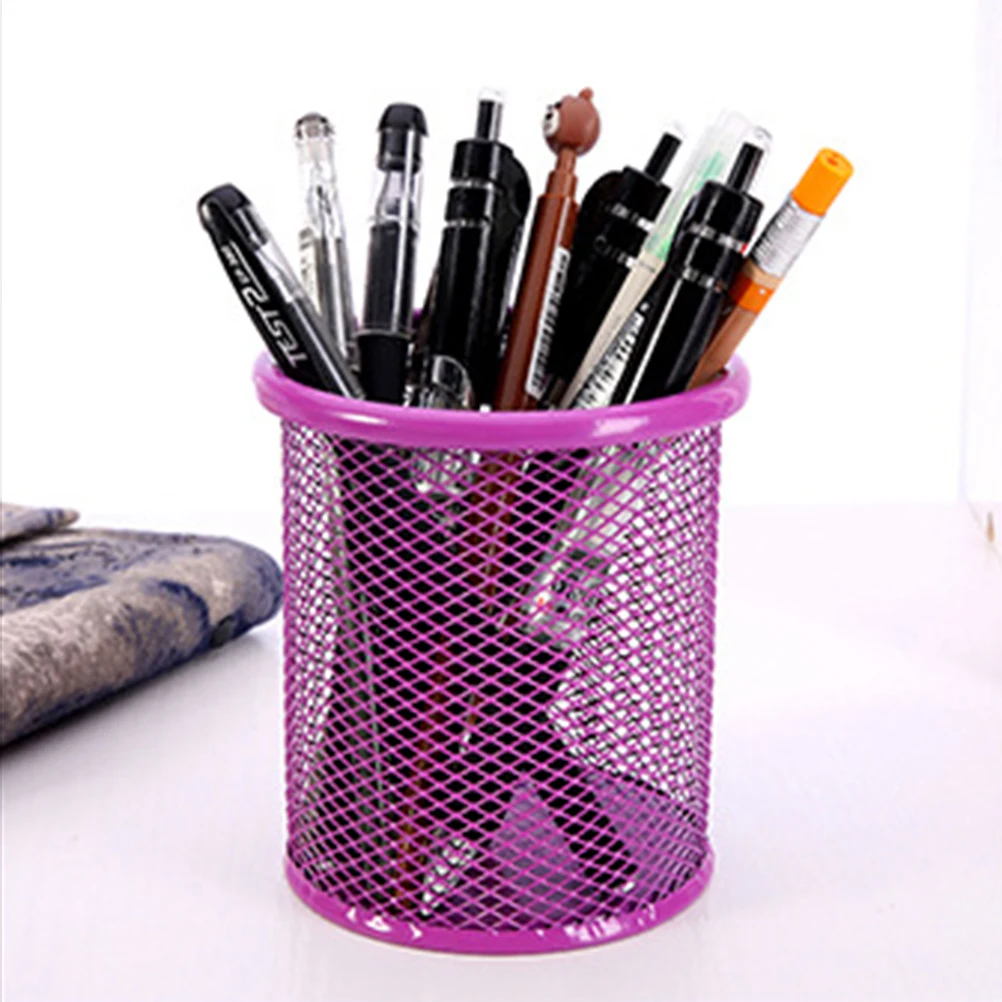 

2 Pcs Round Pen Container Office Supplies for Desk Mesh Organizer Navy Blue Pencil Holder Grid