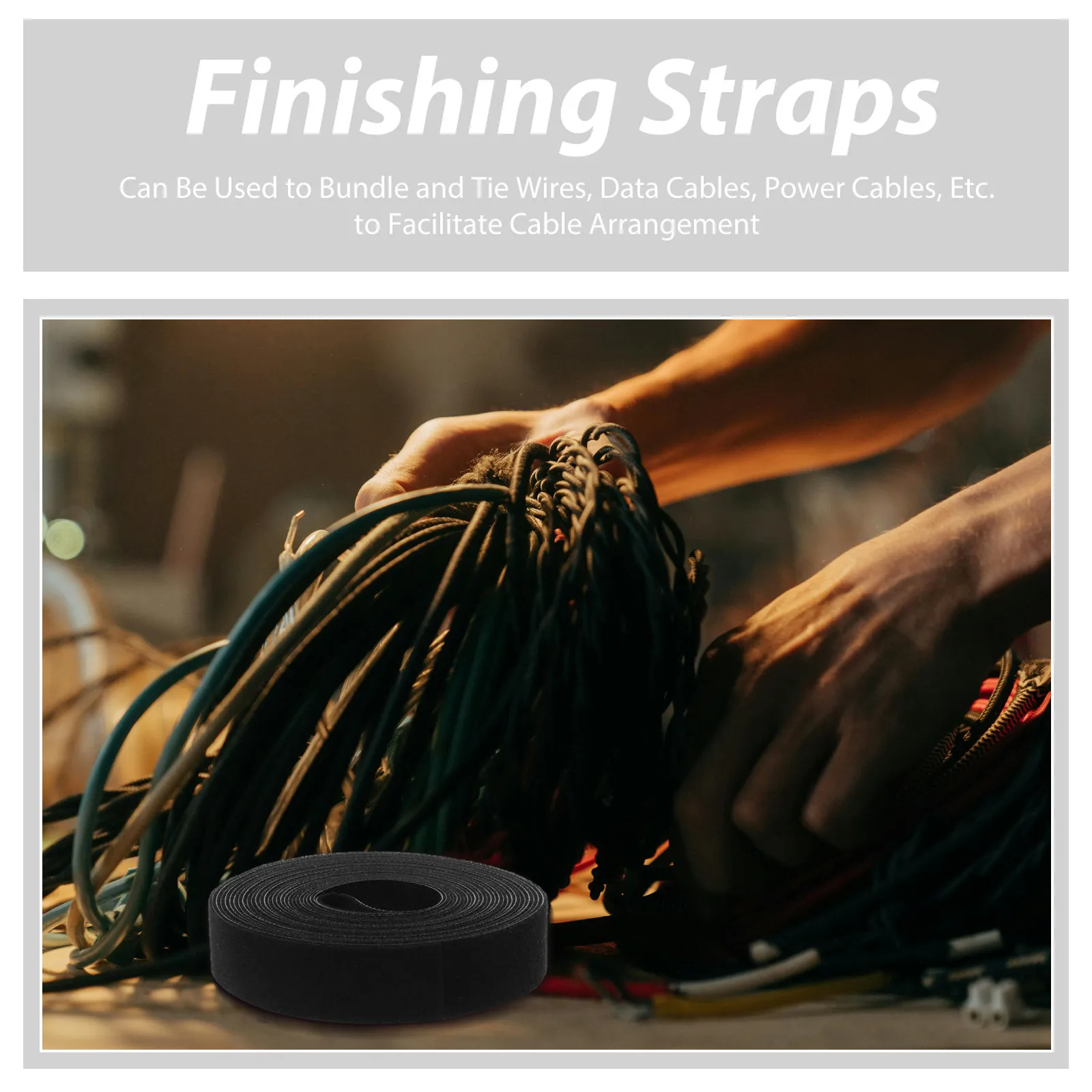 1 Roll Hook Loop Strap Cable Tie Heavy Duty Polyester Wire Bundling Strap for Electronics Home Office Cable Organization