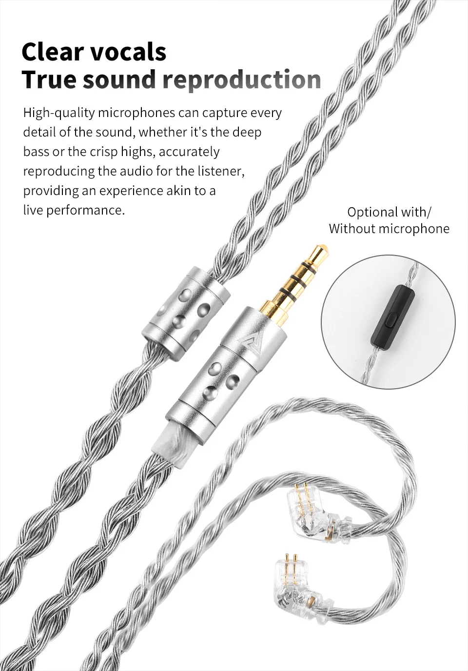 QKZ T7 Headphone upgrade cable 336 core silver plated 3.5mm plug 2PIN