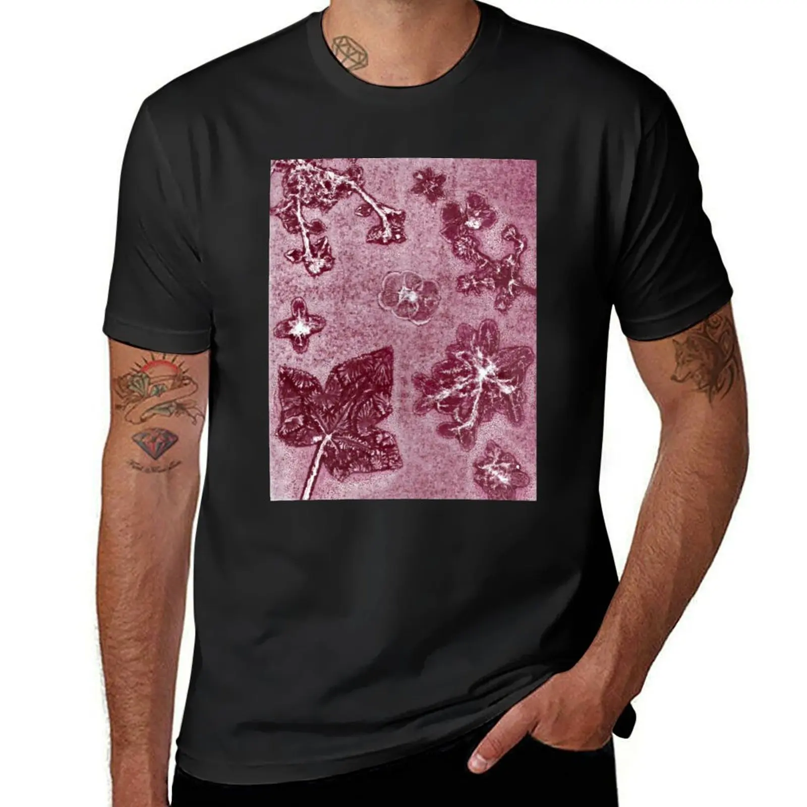 Edited dark red plant print T-Shirt sublime sports fans mens t shirts casual stylish