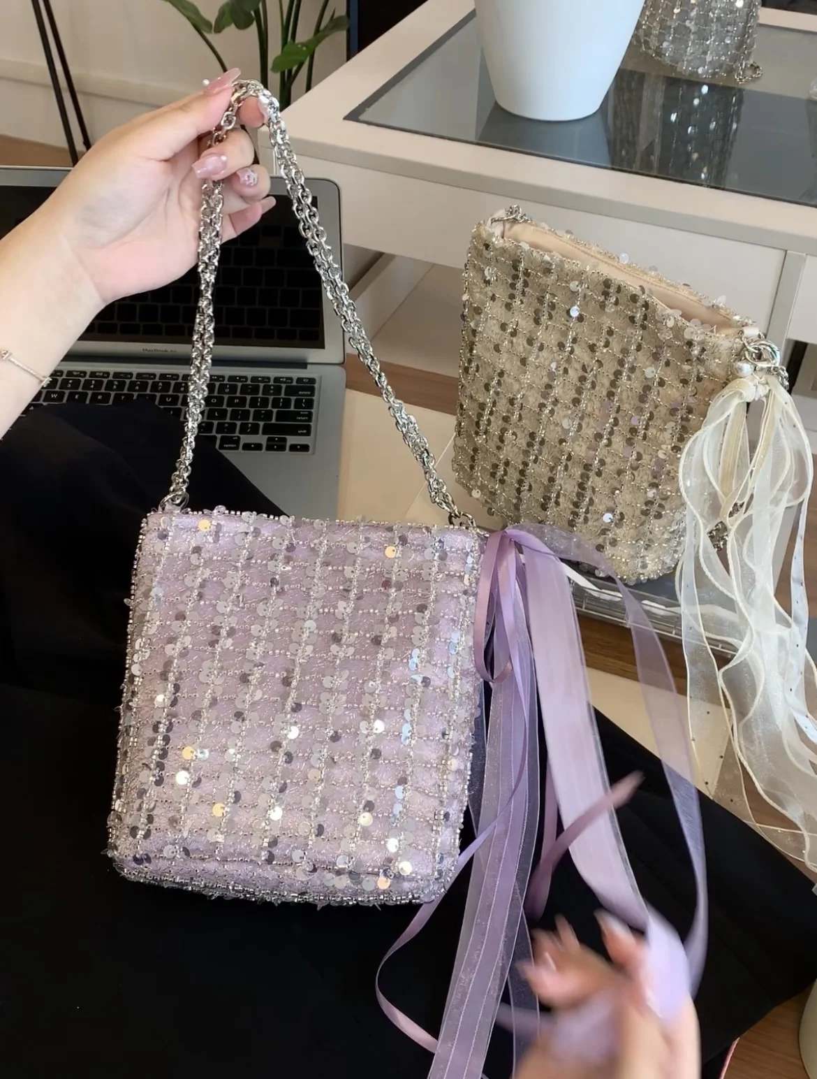 new-color-flashing-stars-bucket-bag-crystal-mesh-ballet-series-single-shoulder-bag-shiny-silver-net-bag-design-business-service