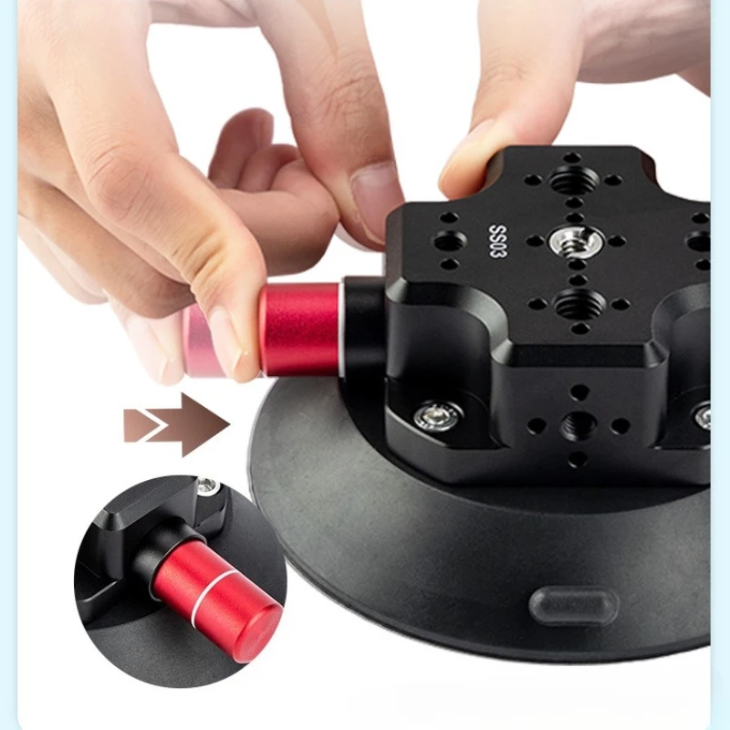 Staffa stabilizzatrice per fotocamera per Go Pro Auto Lampada per auto Supporto per supporto Pompa a mano Ventosa per vuoto 1/4 "3/8" Foro di localizzazione ARRI