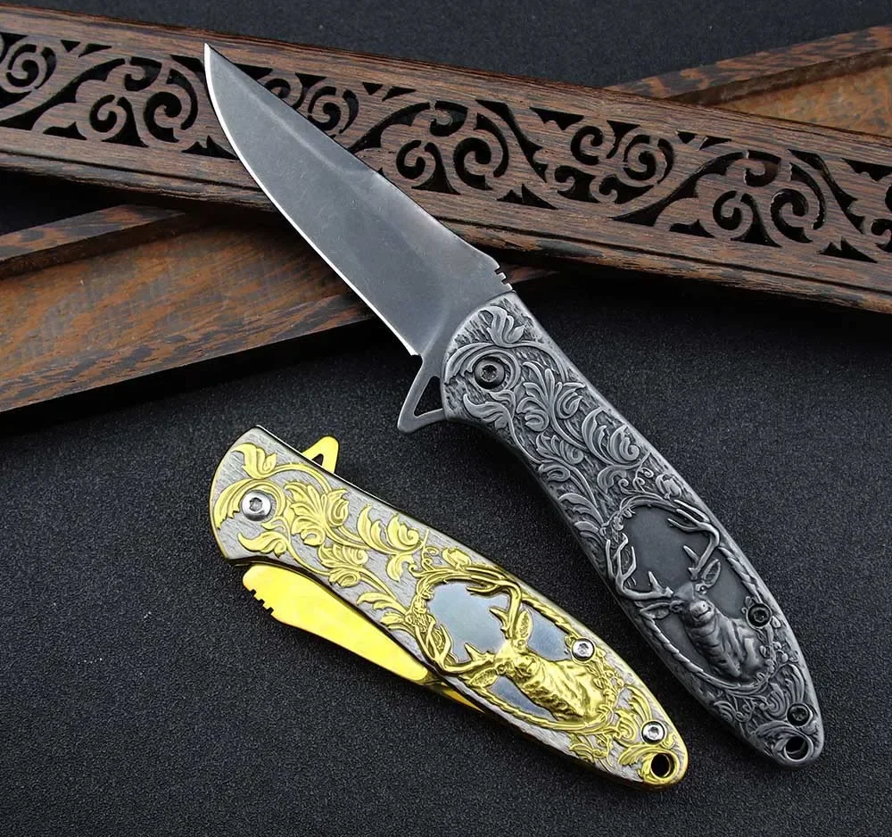 

Collection Knife Tactical Folding Blade Utility Knife - Deer Engraved Pocket Knife