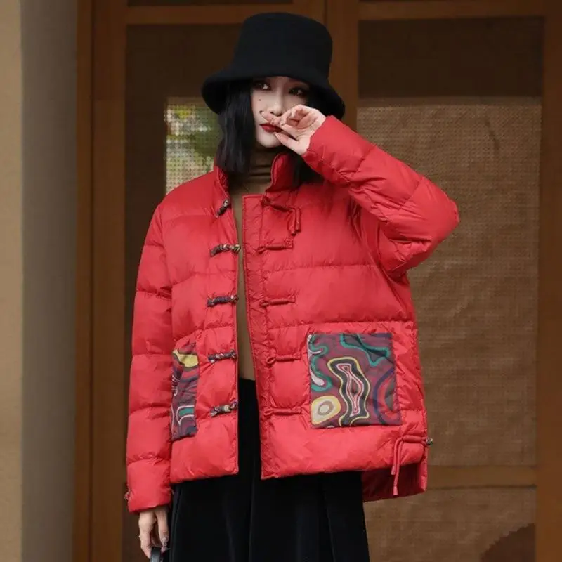 Women  Winter Hood New  Down Jacket  Short  Retro  Lightweight Leisure  Pocket  Design  Fashion  New Chinese Style  Ethnic Style