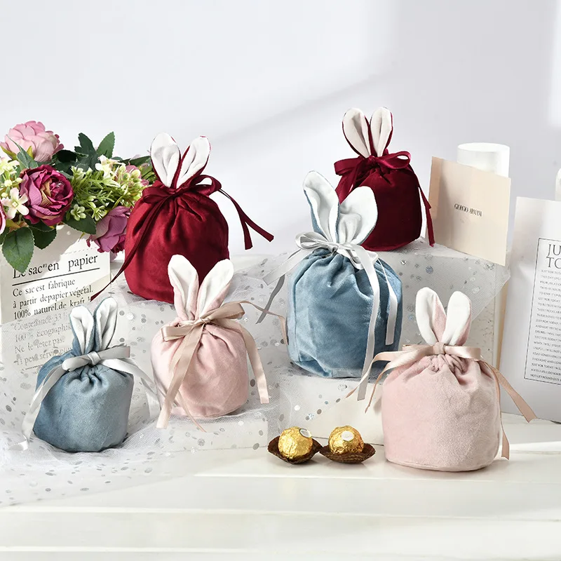 

30pcs Velvet Easter Bags Cute Bunny Gift Packing Bags Rabbit Chocolate Candy Bags Wedding Birthday Party Decoration 2023