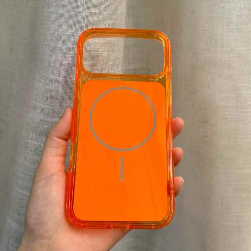 최신 오렌지 투명 맥세이프 폰 케이스 아이폰 17 프로 맥스 17프로 패션 남녀 무선 마그네틱 충전 PC 커버