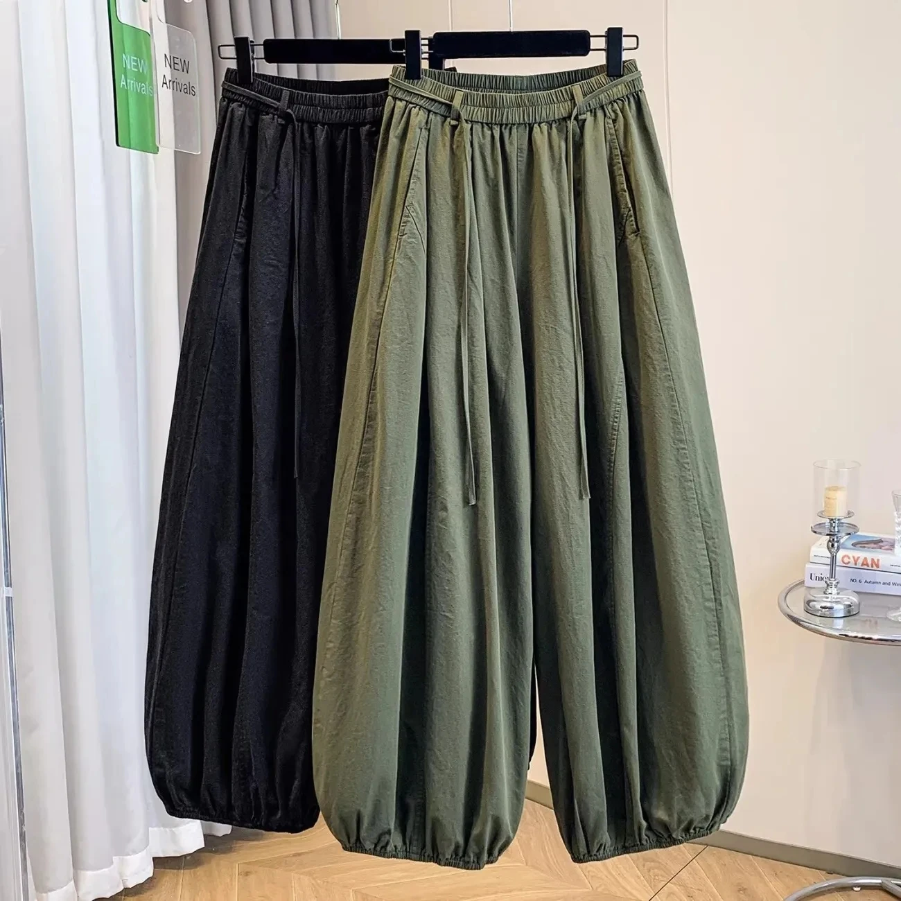 Fashion Workwear Lace up High waisted Lantern pants Women's Summer Loose Slimming Ankle pants Versatile Wide leg Casual Trousers