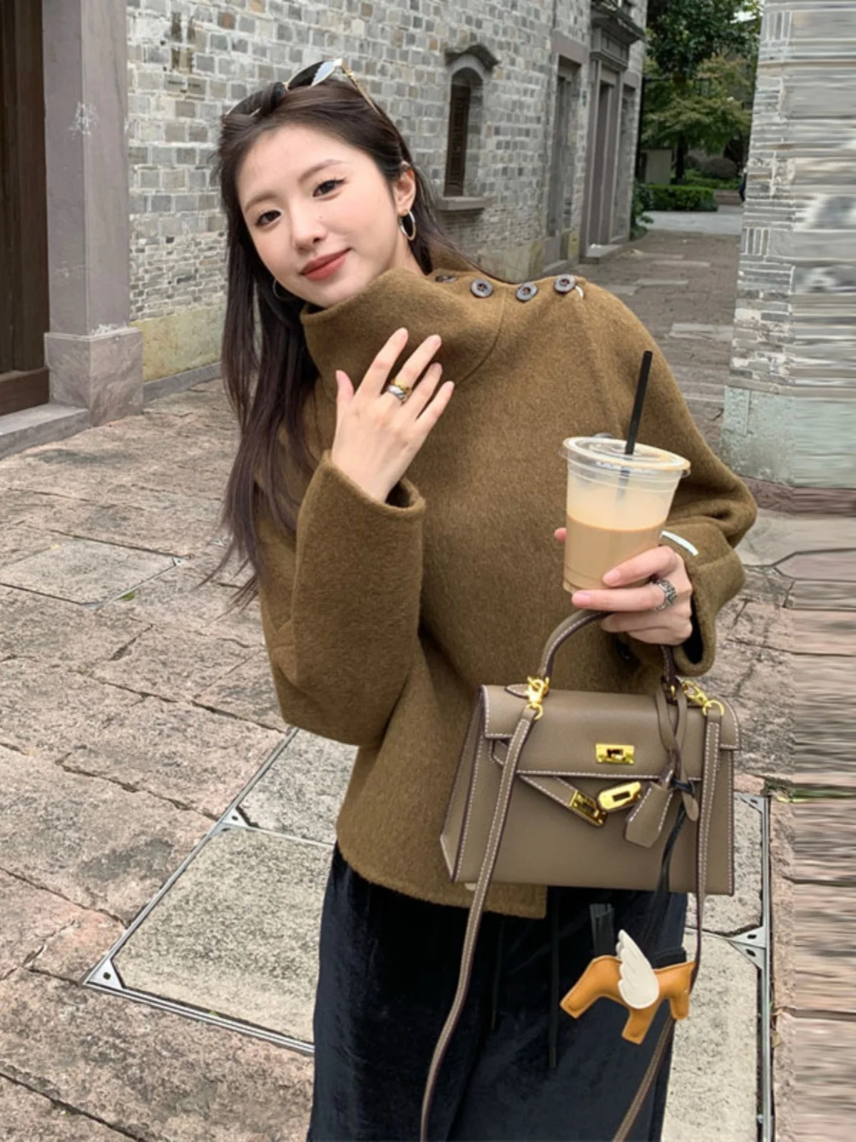 

Korean Style Half High Collar Asymmetrical Jacket Women's New 2026 Spring Popular Beautiful Top Commute Style Long Sleeve Sho...