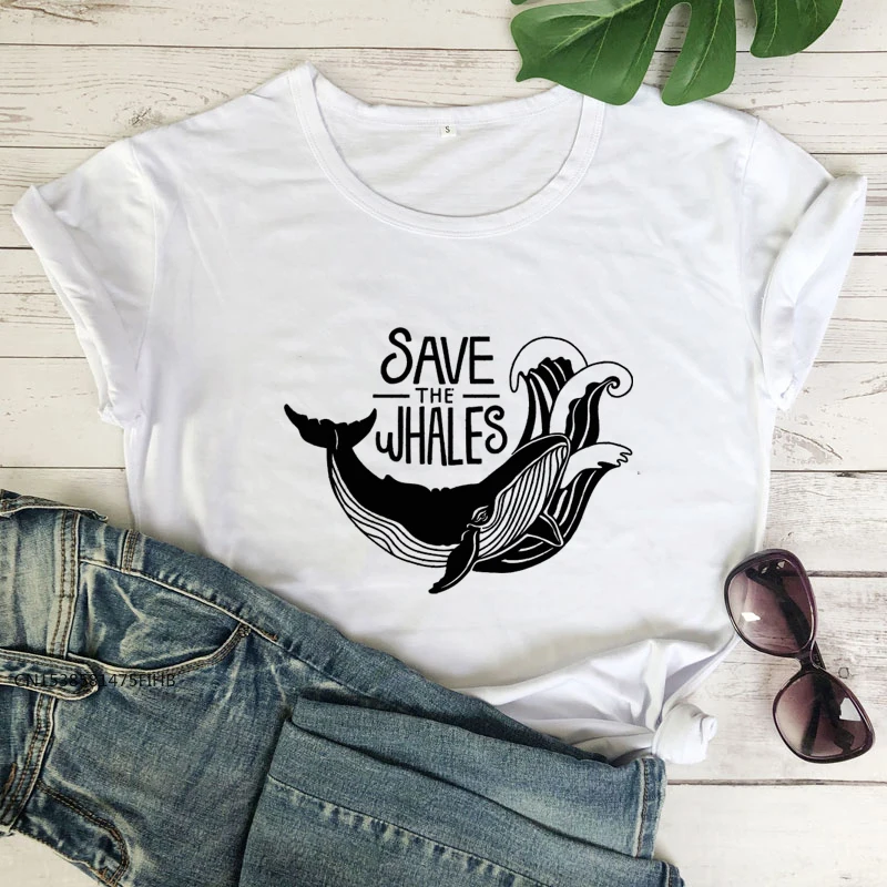 

Save The Whales Premium T-Shirt Save The Ocean Eco Tshirt Funny Women Graphic No Fade Vegan Tee Shirt Top Drop Shipping