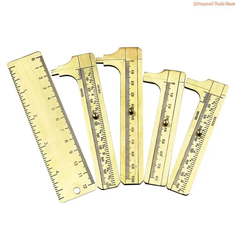 Portable Sliding Gauge with Double Scales mm/inch Mini Brass Pocket Ruler 100mm W91B