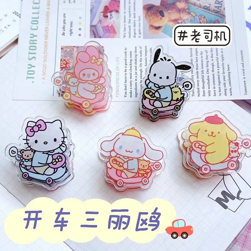 Hello Kitty My Melody Cinnamoroll Anime Kawaii Sanrio klip sisi akrilik lucu Kuromi kartun pemegang File lampiran mainan anak-anak