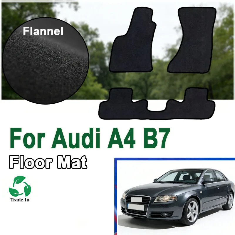 Flannel  Car Floor Mat For Audi A4 B7 8E/8H 2004–2008 SEAT Exeo 2008-2013 Polyester suede Anti Slip black Backing red Binding