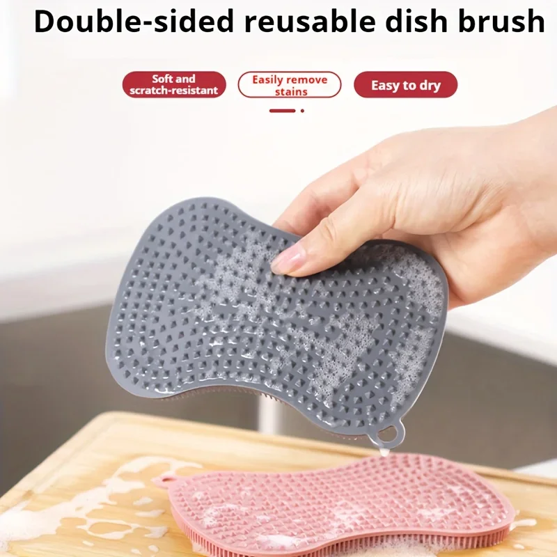 Dual-Sided Silicone Dish Brush - Heavy-Duty Scrubbing, Non-Scratch Kitchen Scrubber, Dishwasher Safe, Space-Saving Design