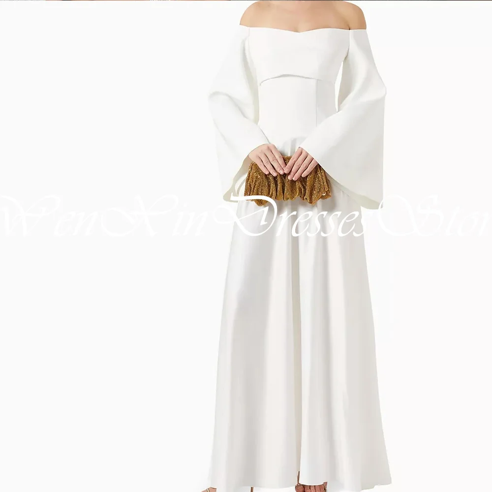 Customized Elegant Jersey Off the Shoulder Evening Dress Fashion Boat Neck Straight Long Sleeves Floor Length Celebrity Gowns