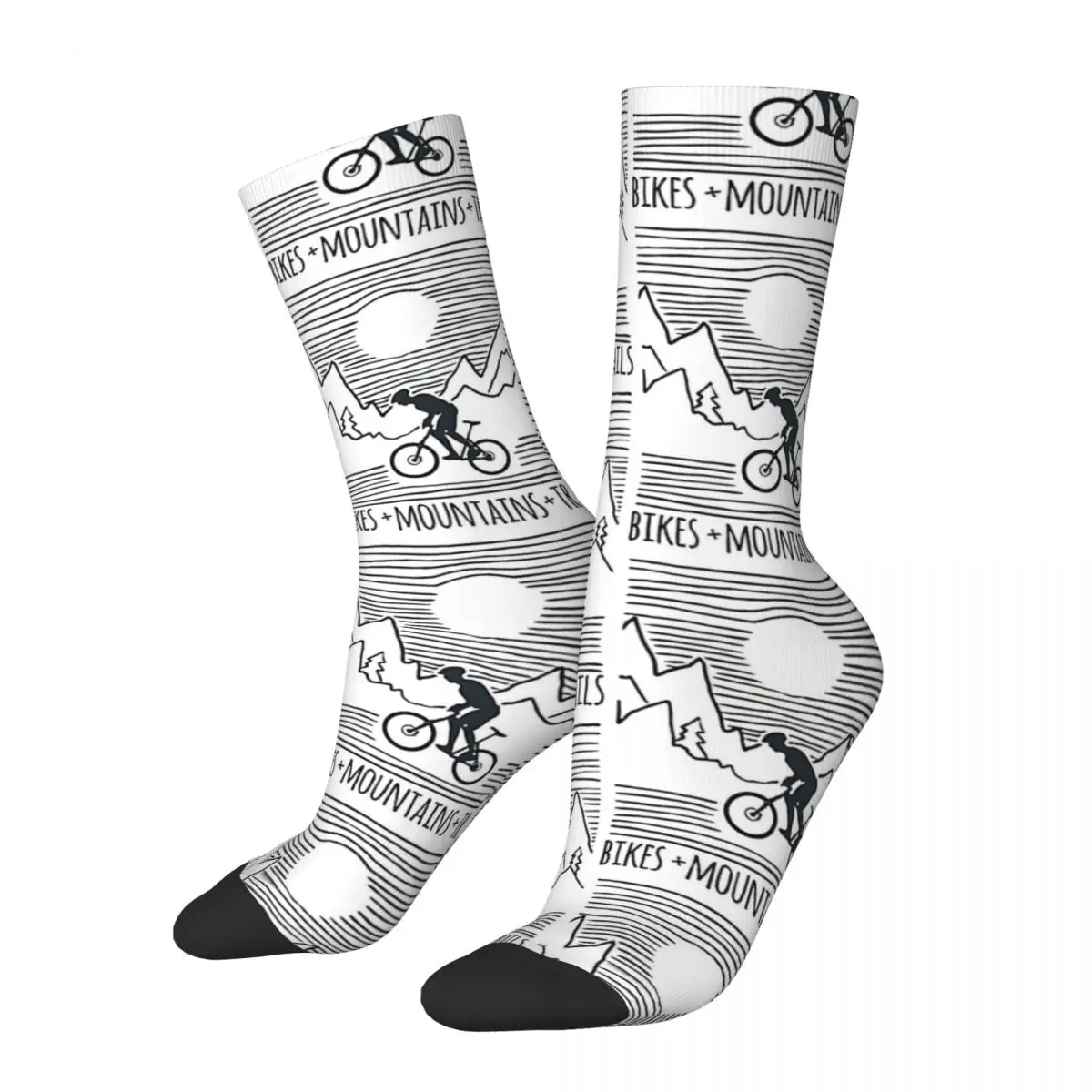 Funny Crazy Sock for Men Mountains Trails Downhill MTB Hip Hop Harajuku Bicycle Bike Pattern Printed Boys Crew Sock Casual Gift