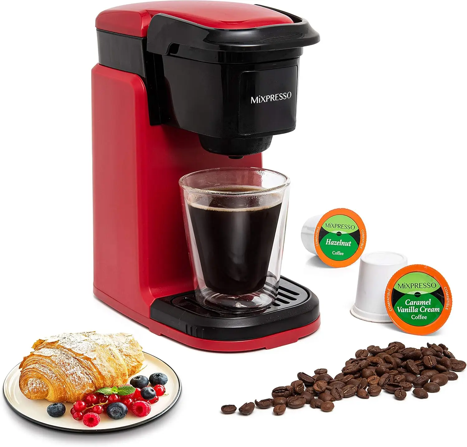 

Red Single Serve Coffee Maker for K Capsule, Compact Mini Coffee Maker 800 Watt Coffee Machine for Pods or Ground, Fast Brew,