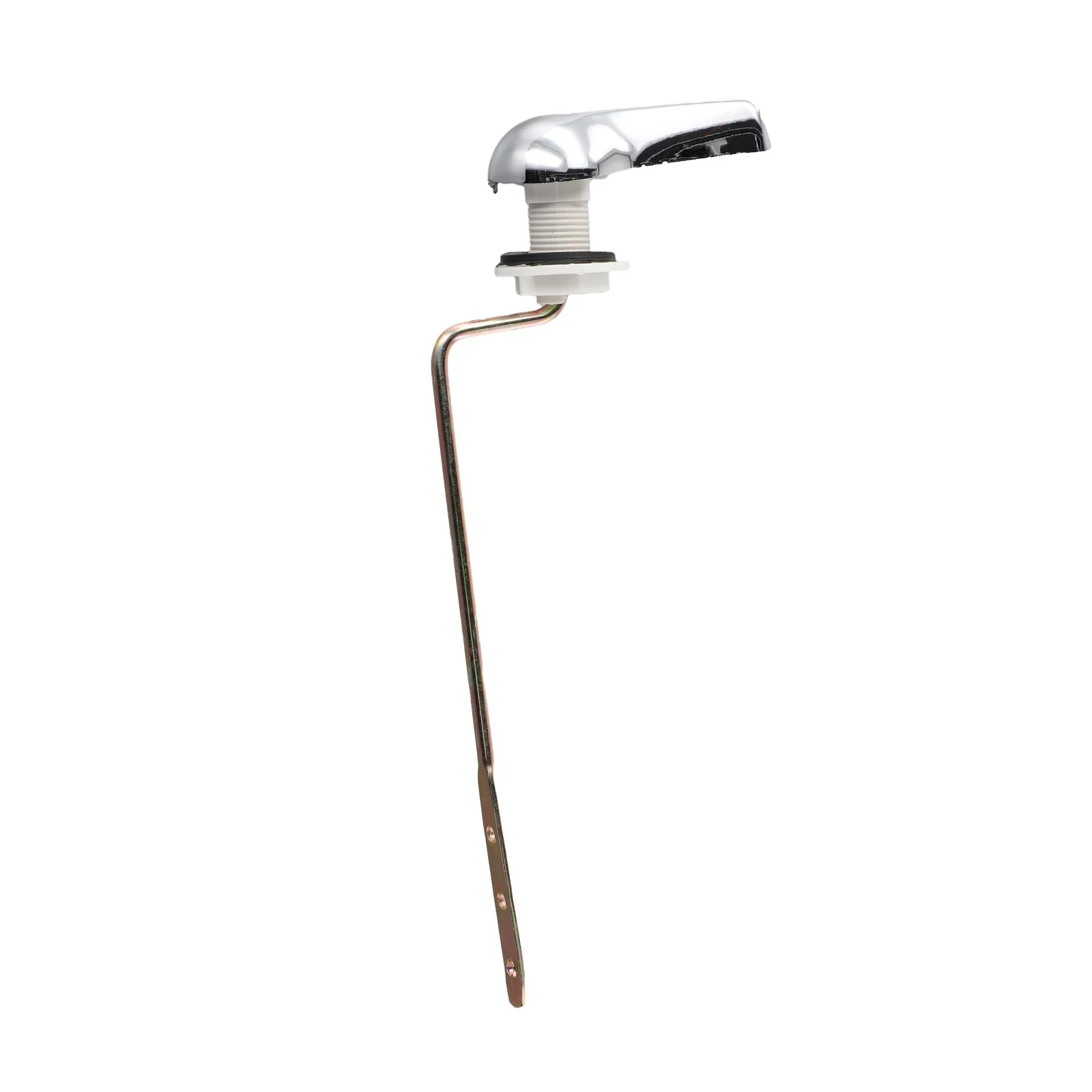 Toilet handle replacement in chrome finish fits most toilet tanks for dependable flushing action and long lasting functionality