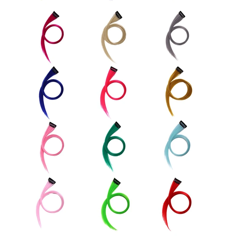 10Pc Rainbow Girl Highlighted Hair Extension Hairpin Long Straight Hair Clip Trimmable For Hair False Hair Red 3.2X55cm, Durable
